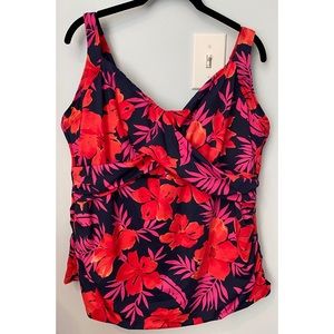 NWT Lands End Floral Tankini Underwire Top Pink Hawaiian Floral Plus Size
